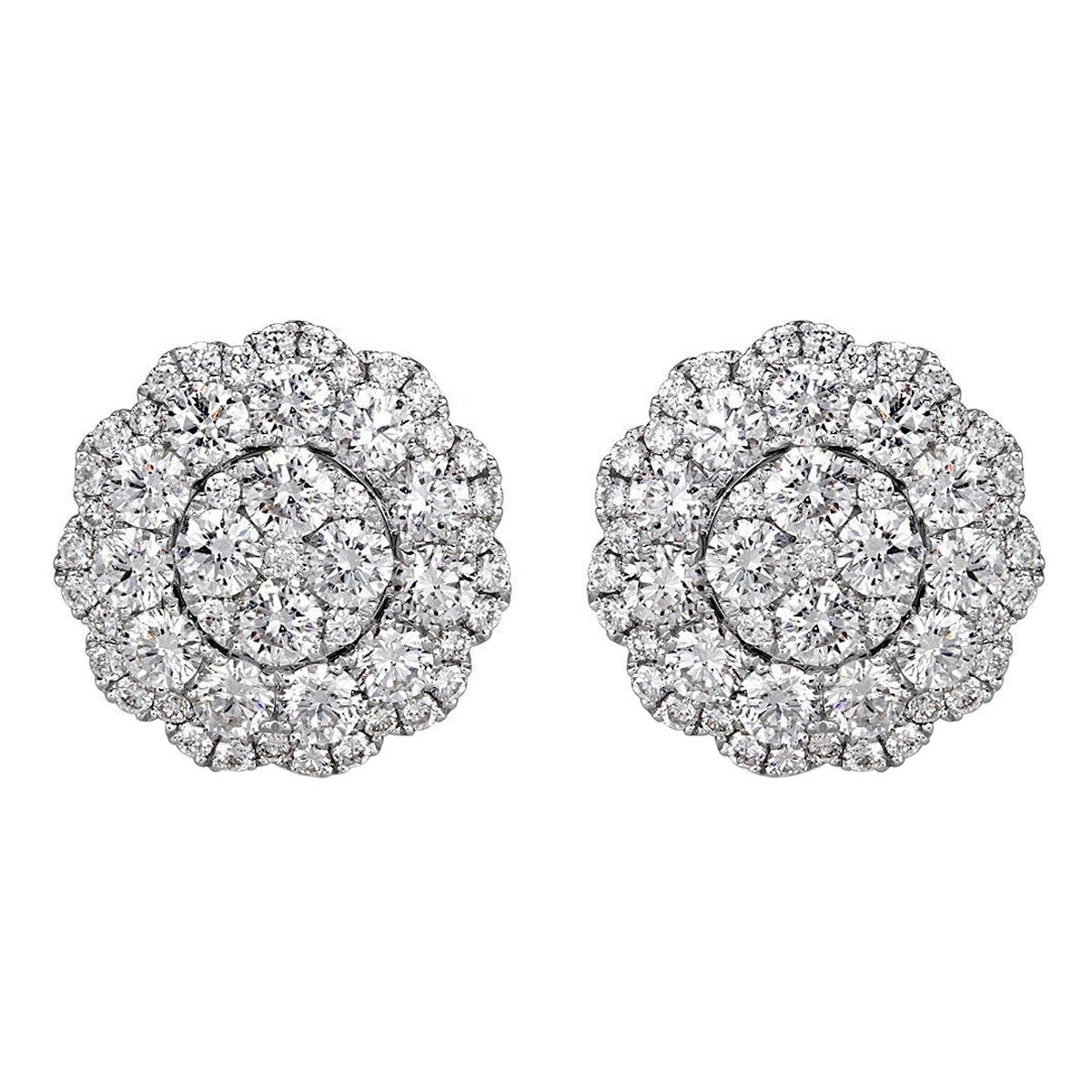 2.08ct Round Brilliant Cut Diamond Floral Halo Stud Earrings