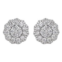 2.08ct Round Brilliant Cut Diamond Floral Halo Stud Earrings