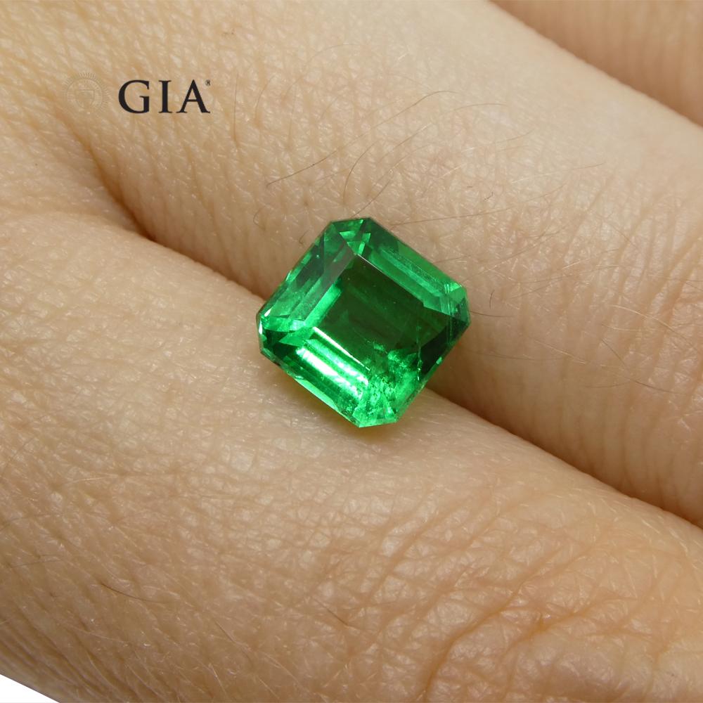 Square Cut 2.08 Carat Square/Octagonal Green Emerald GIA Certified Zambia For Sale