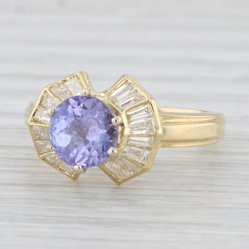 2.08ctw Round Tanzanite Diamond Ring 18k Yellow Gold Size 6.25 1
