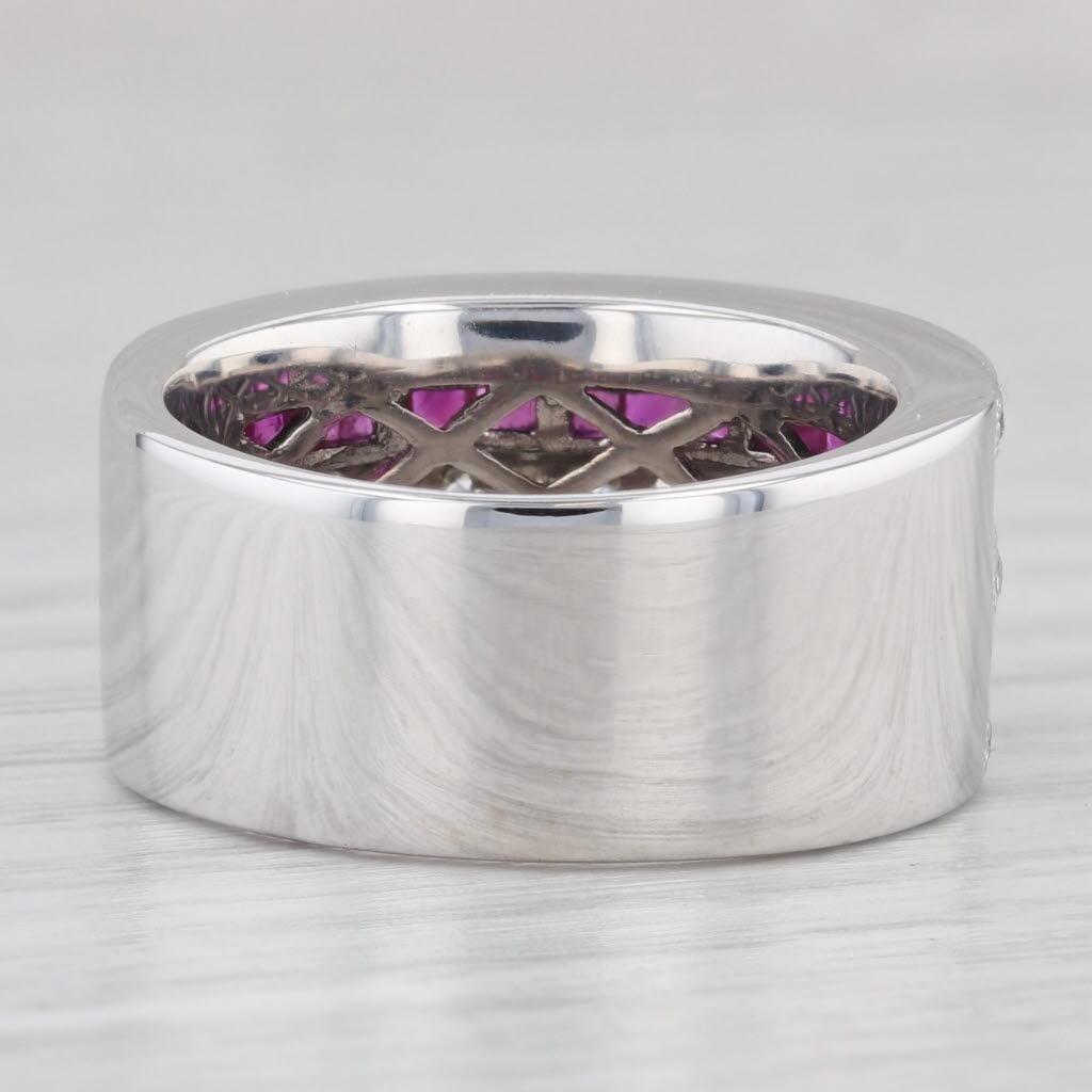 Round Cut 2.08ctw Ruby Diamond Ring 14k White Gold Size 6.5 Wide Band For Sale