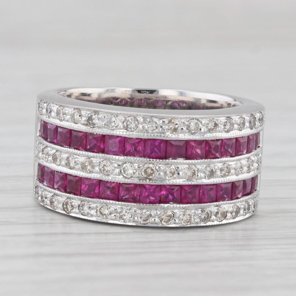 2.08ctw Ruby Diamond Ring 14k White Gold Size 6.5 Wide Band In Good Condition For Sale In McLeansville, NC