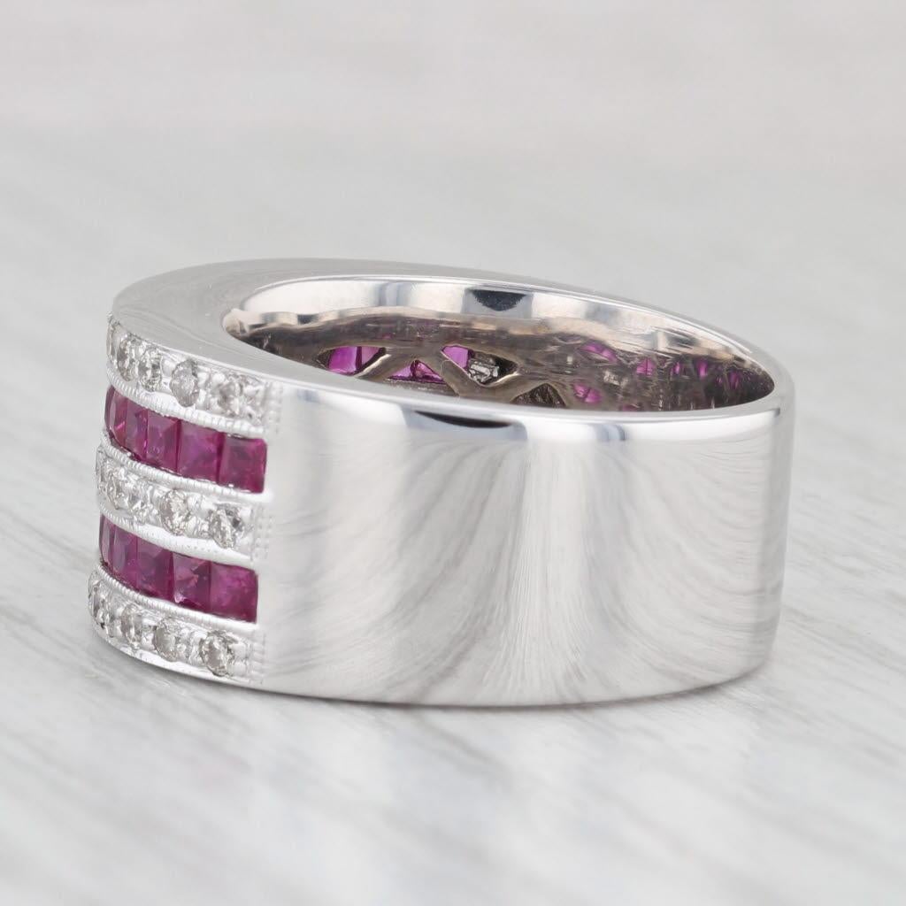 Women's or Men's 2.08ctw Ruby Diamond Ring 14k White Gold Size 6.5 Wide Band For Sale