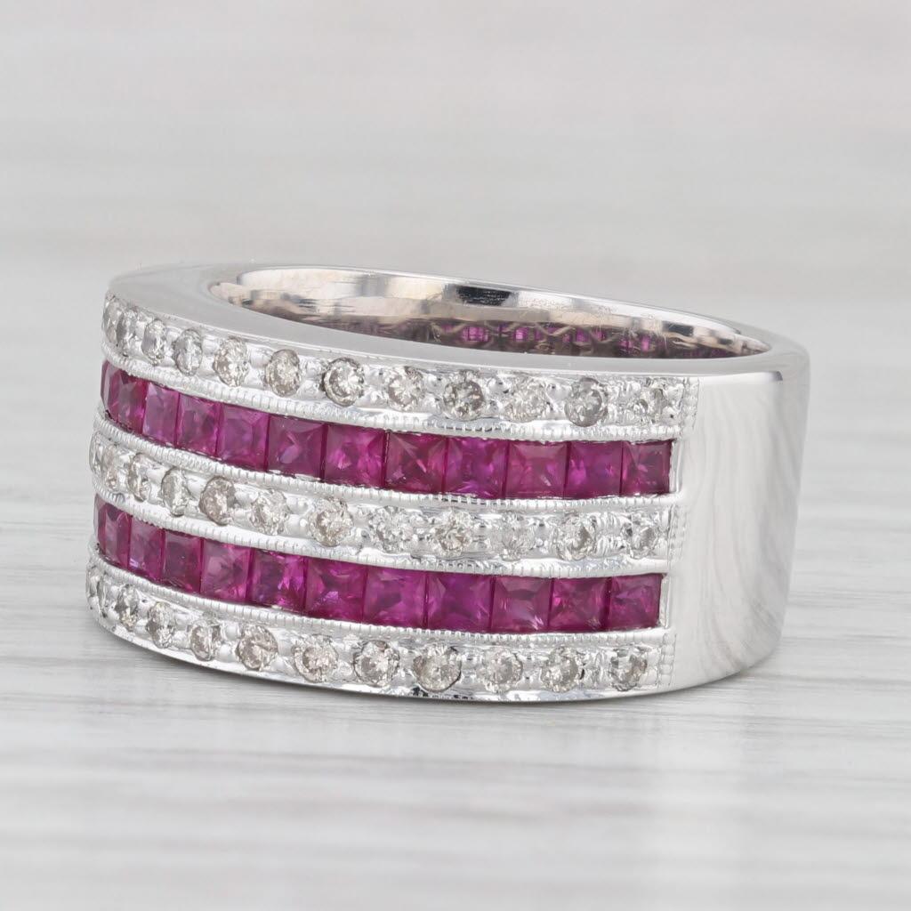 2.08ctw Ruby Diamond Ring 14k White Gold Size 6.5 Wide Band For Sale 1
