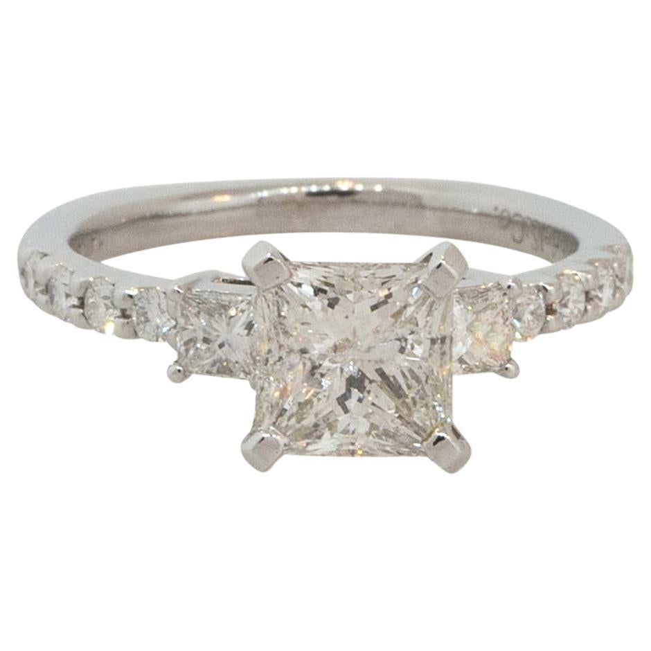 2.09 Carat 3 Stone Princess Cut Diamond Engagement Ring 14 Karat in Stock For Sale