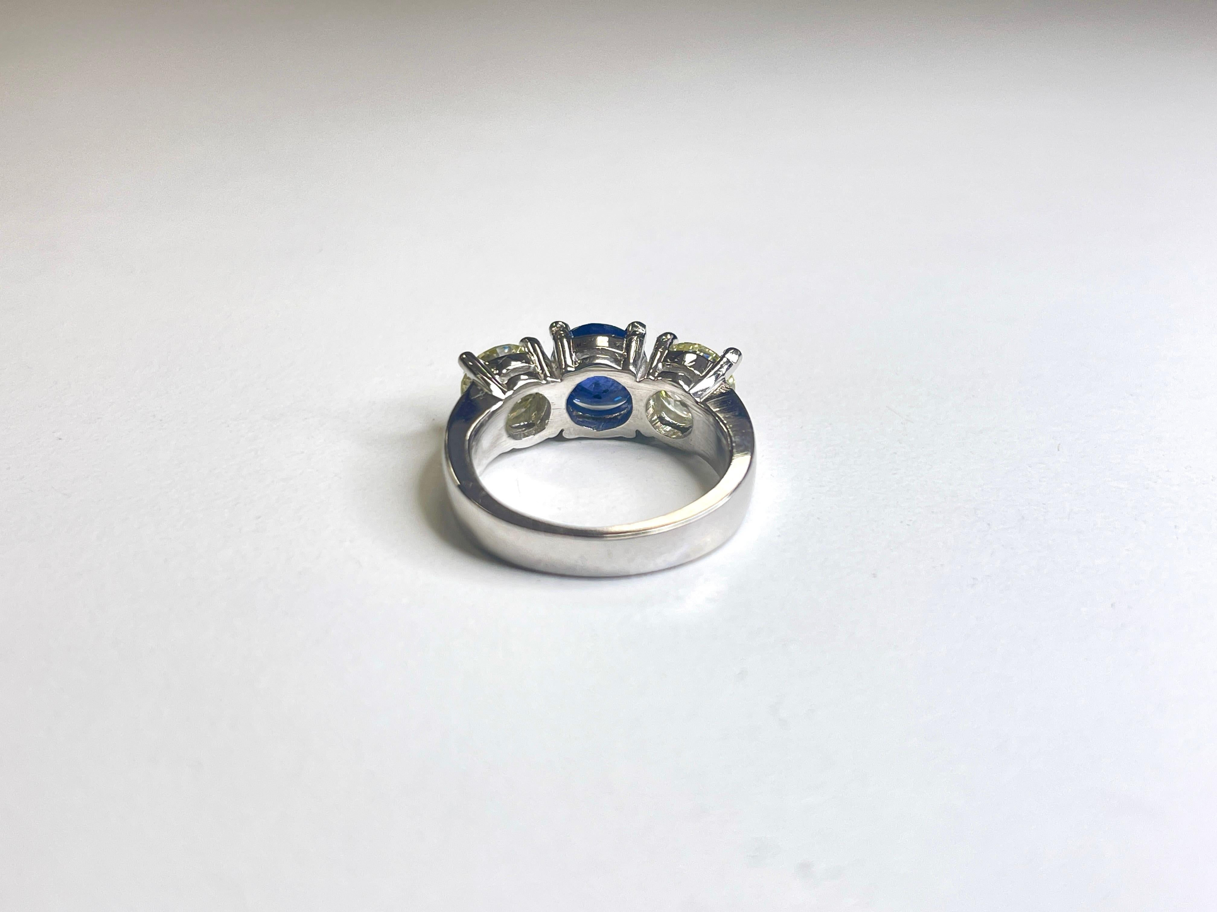 2.09 Carat All Natural Diamond 0.35 Carat Natural Sapphire 14K White Gold Ring For Sale 1