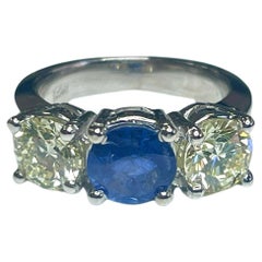 2.09 Carat All Natural Diamond 0.35 Carat Natural Sapphire 14K White Gold Ring