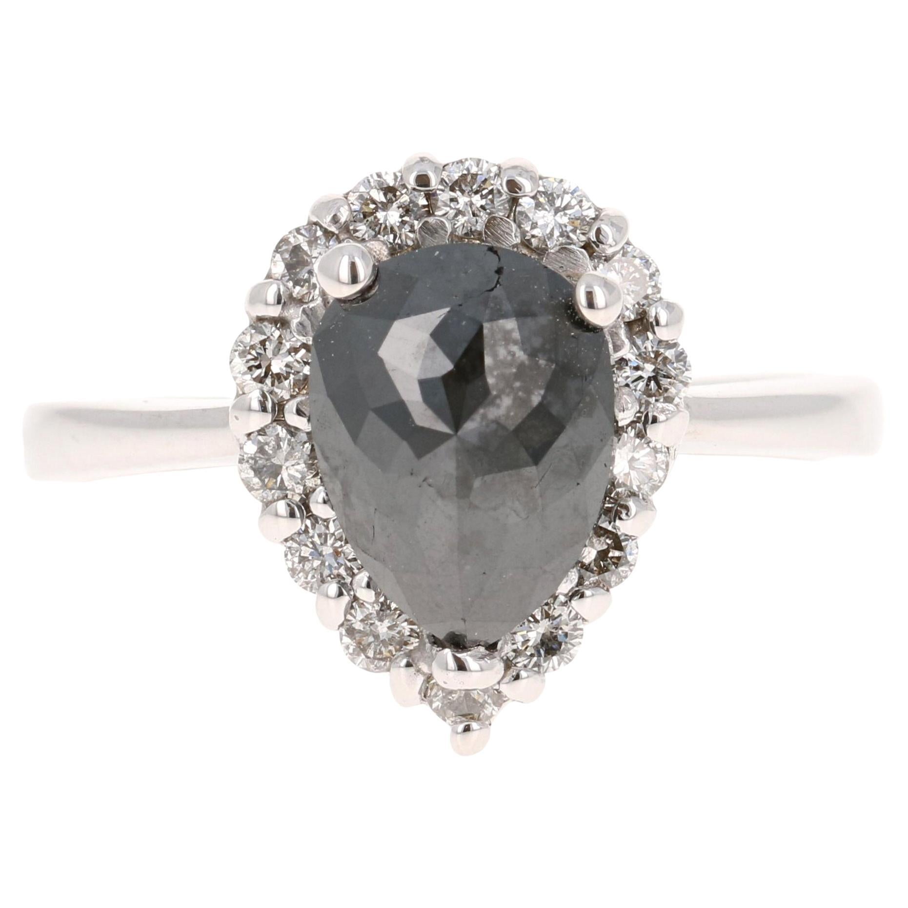 2.09 Carat Black and White Diamond 14 Karat White Gold Ring For Sale