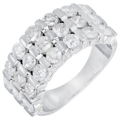 2.09 Carat Diamond White Gold Three-Row Wedding Band Ring