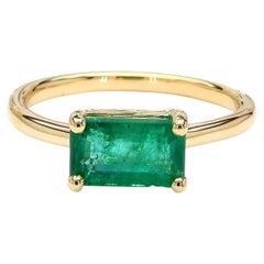 2.09 Carat East West Emerald Cut Green Emerald Solitaire 14K Gold Ring