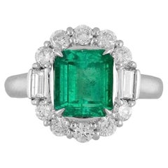 2.09 Carat Emerald and Diamond Vintage Platinum Ring Estate Fine Jewelry
