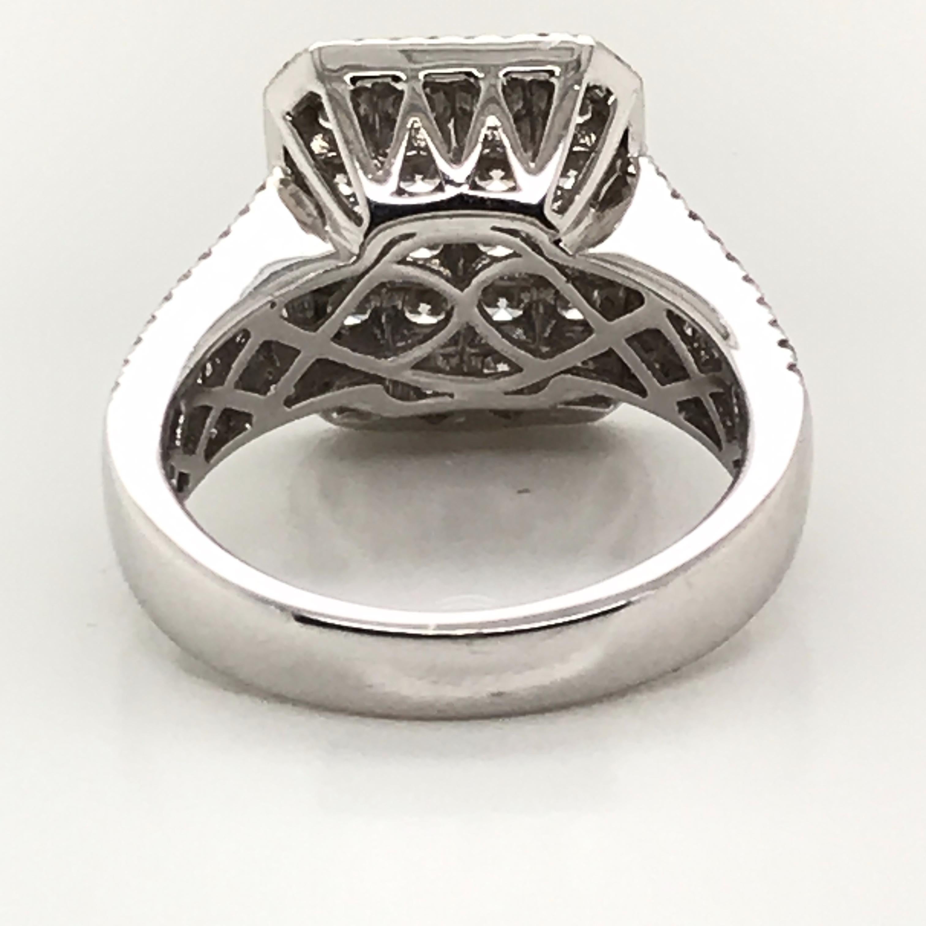 Women's 2.09 Carat Facet White Diamond Ring with 18 Karat White Gold For Sale