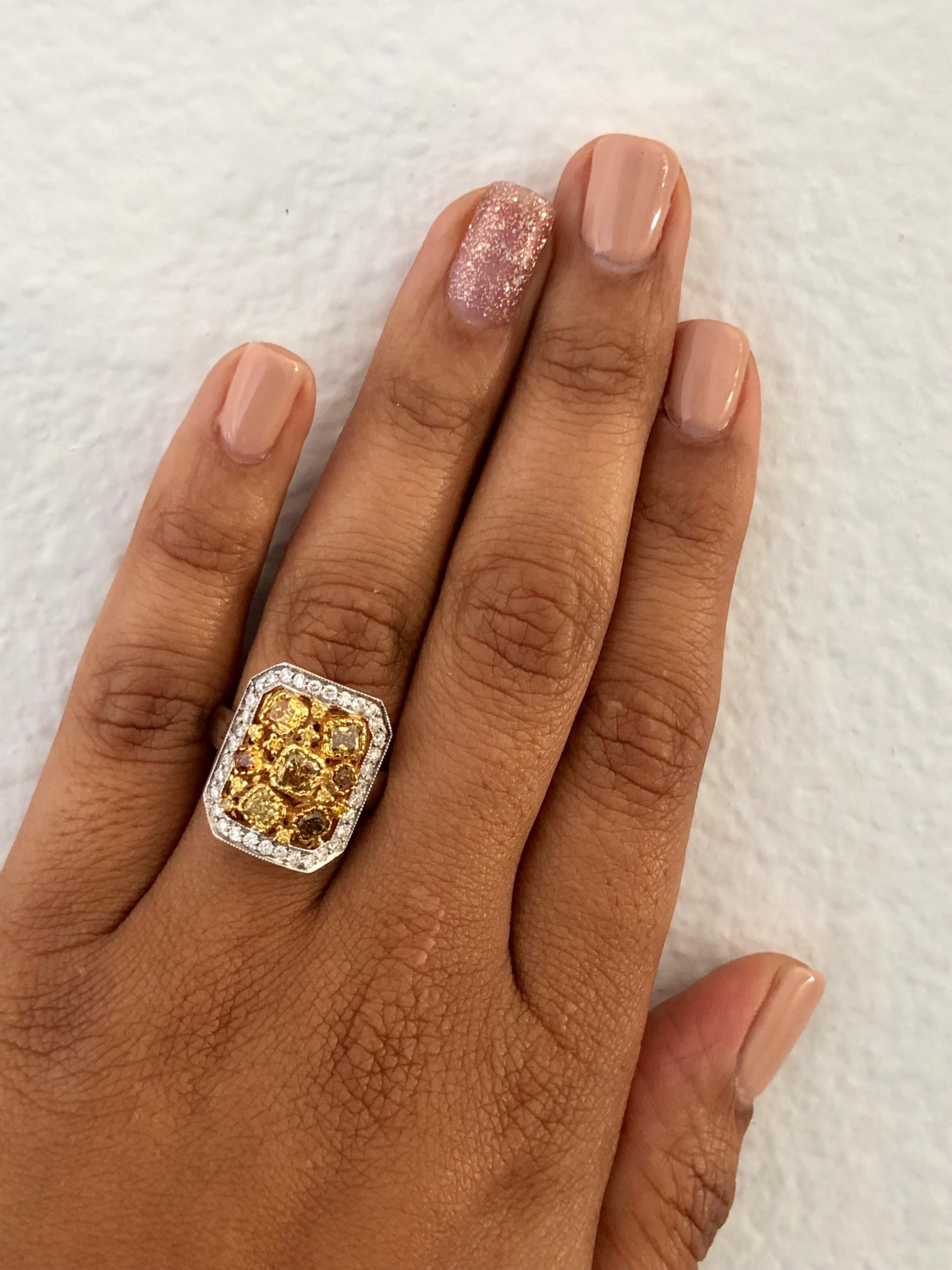 Women's 2.09 Carat Fancy Color Diamond 18 Karat White Gold Cocktail Ring For Sale