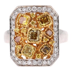 Anello da cocktail in oro bianco 18 carati con diamante di 2,09 carati a colori fantasia