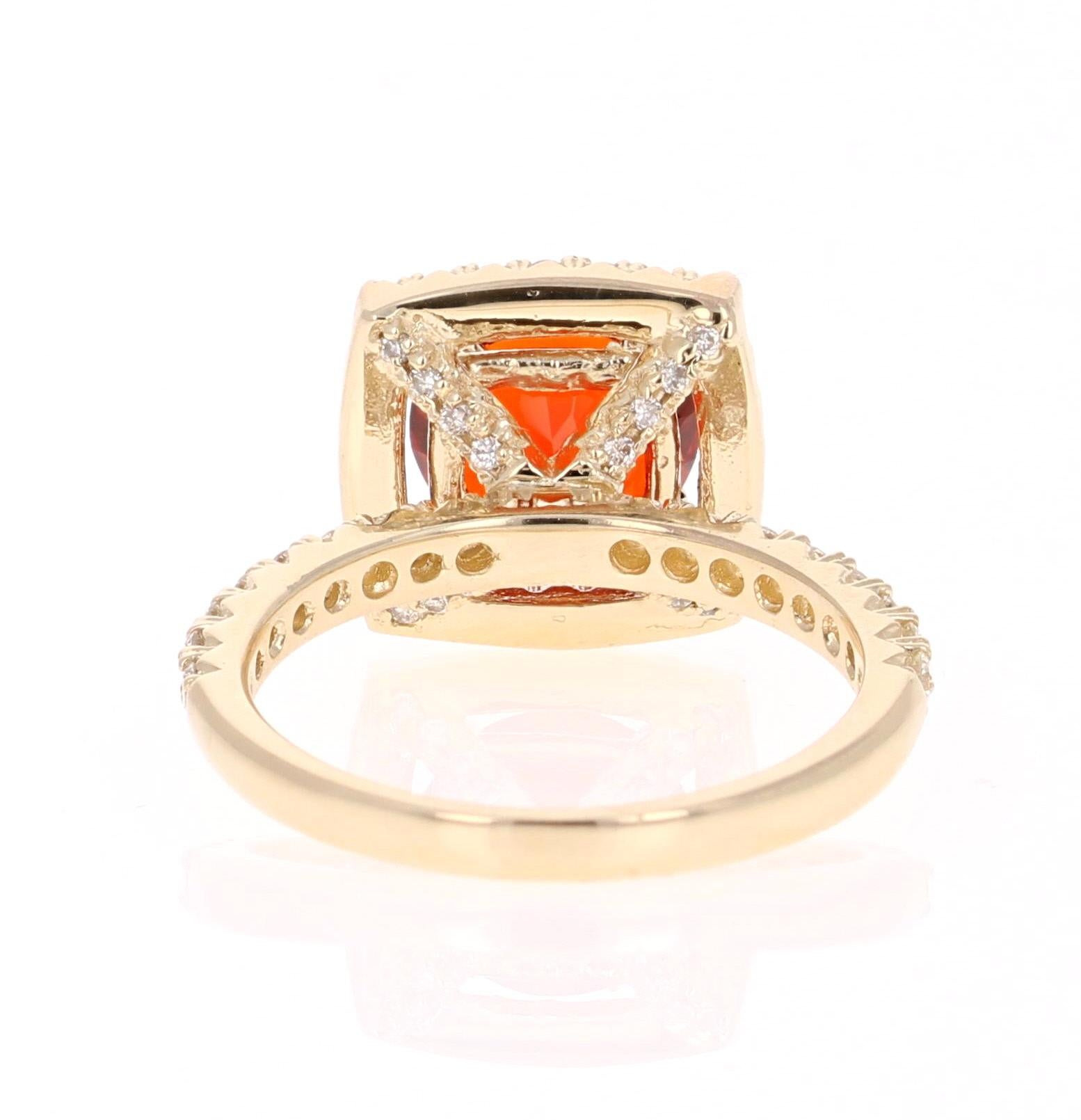 Round Cut 2.09 Carat Fire Opal Diamond Cocktail Yellow Gold Ring