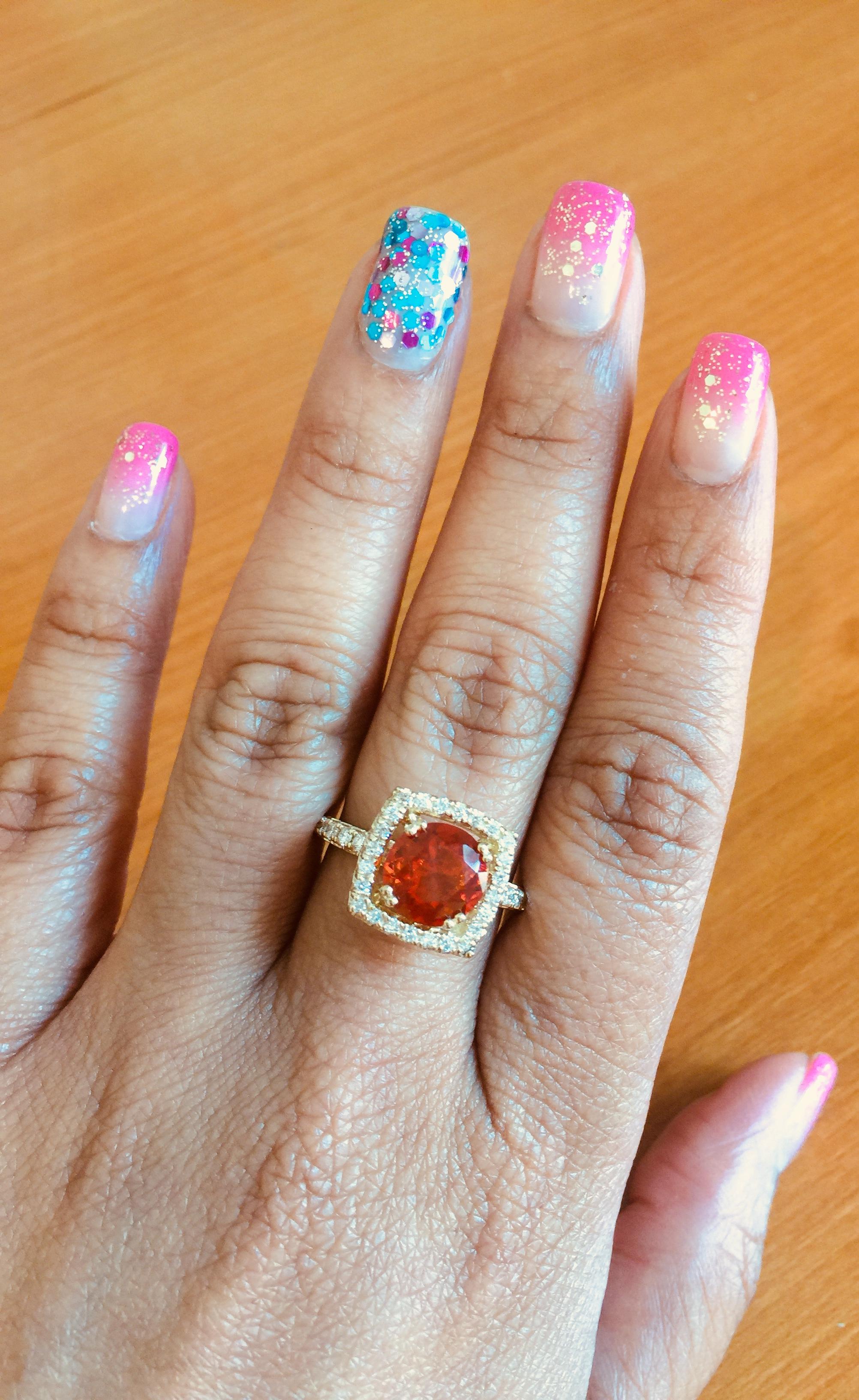 2.09 Carat Fire Opal Diamond Cocktail Yellow Gold Ring In New Condition In Los Angeles, CA