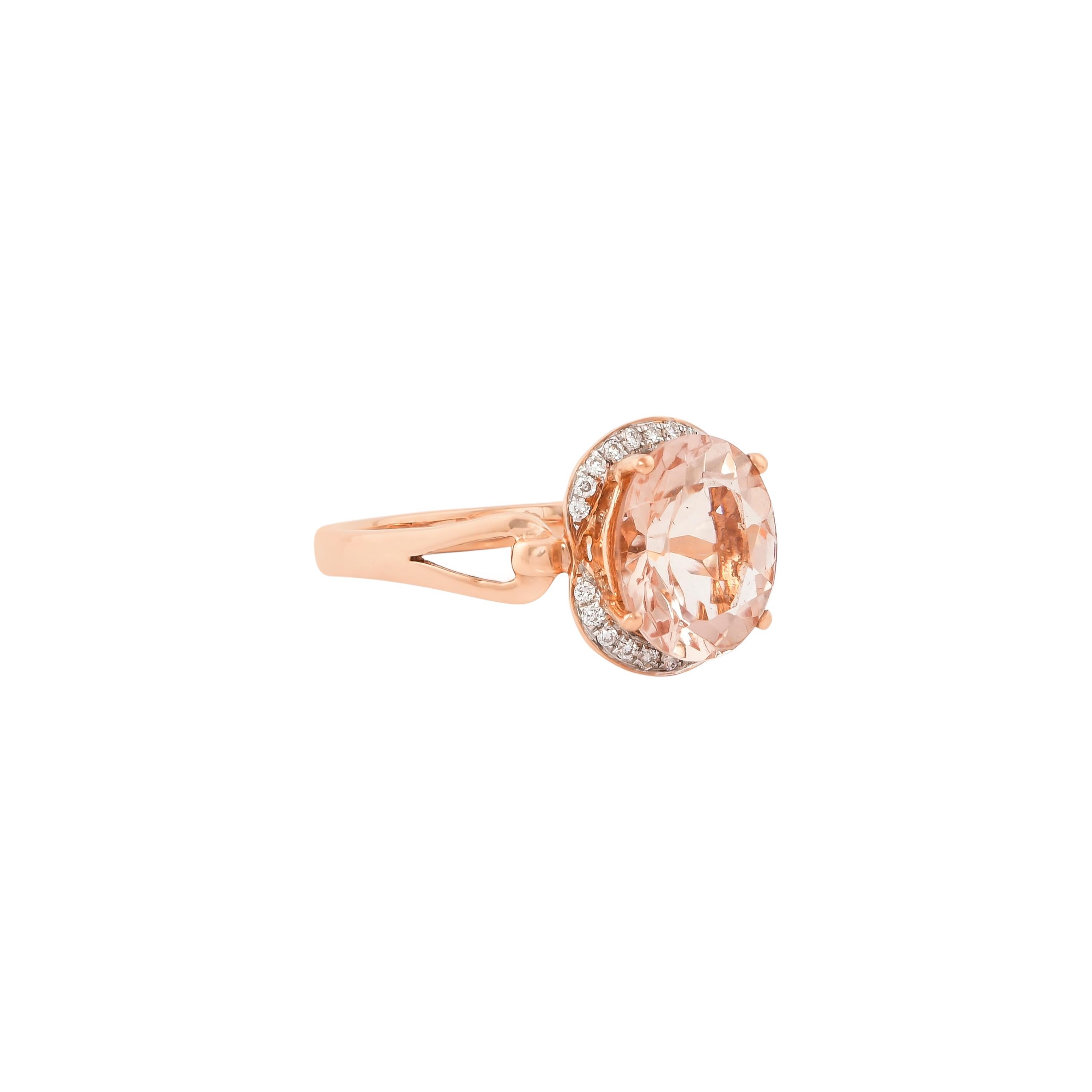 This collection features an array of magnificent morganites! Accented with Diamond these rings are made in rose gold and present a classic yet elegant look. 

Classic morganite ring in 18K Rose gold with Diamond. 

Morganite: 2.09 carat, 10X8mm