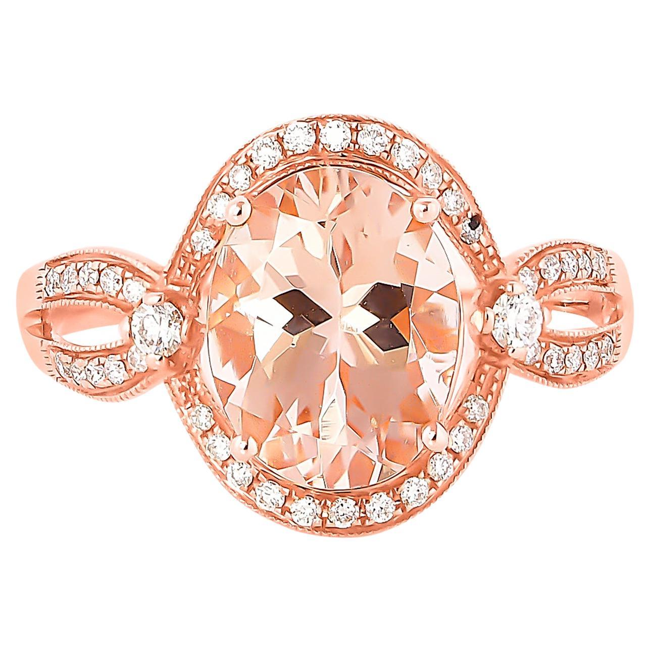 2.09 Carat Morganite and Diamond Ring in 18 Karat Rose Gold For Sale