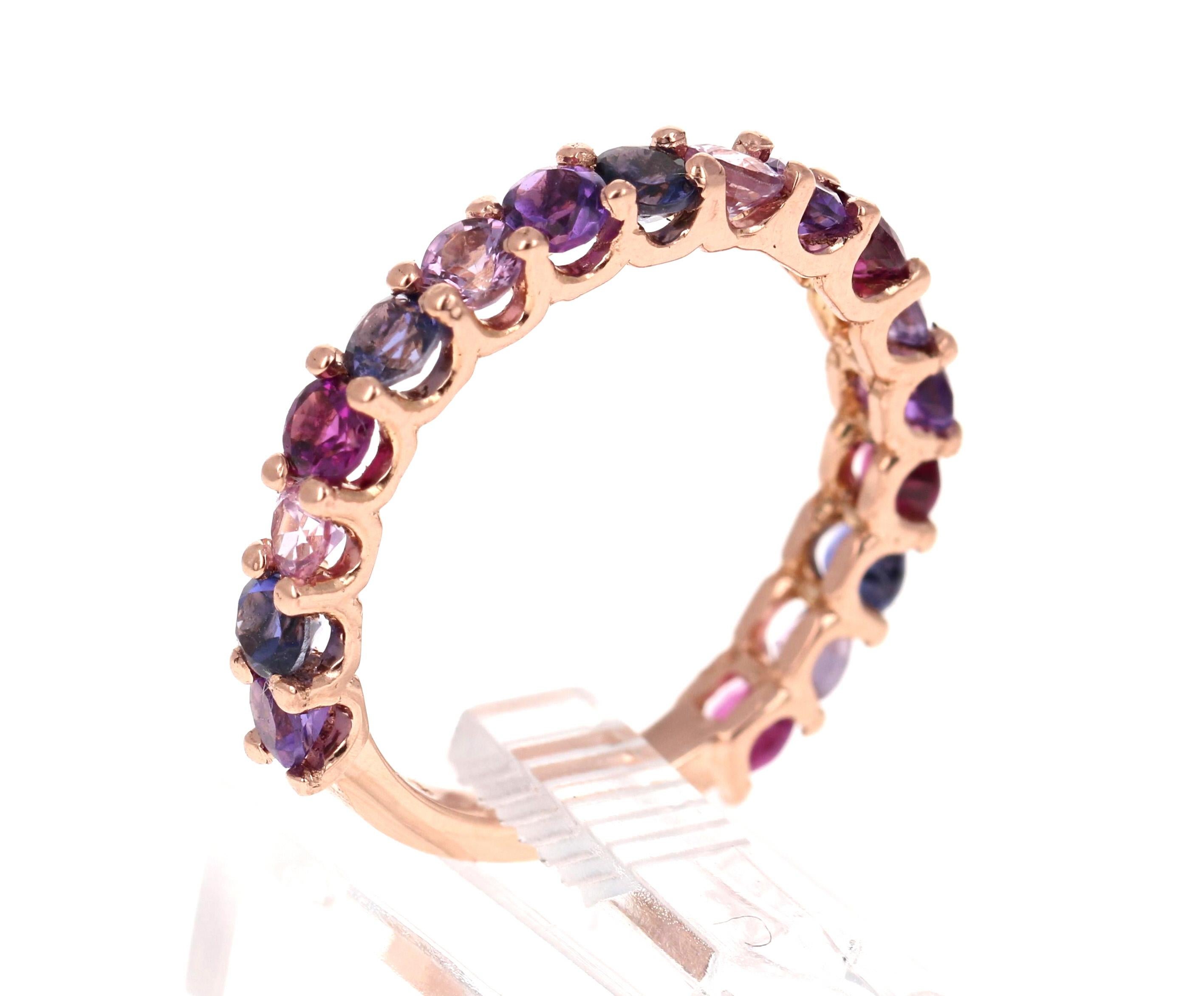 Contemporary Multi Color Gemstone Rose Gold Stackable Band For Sale