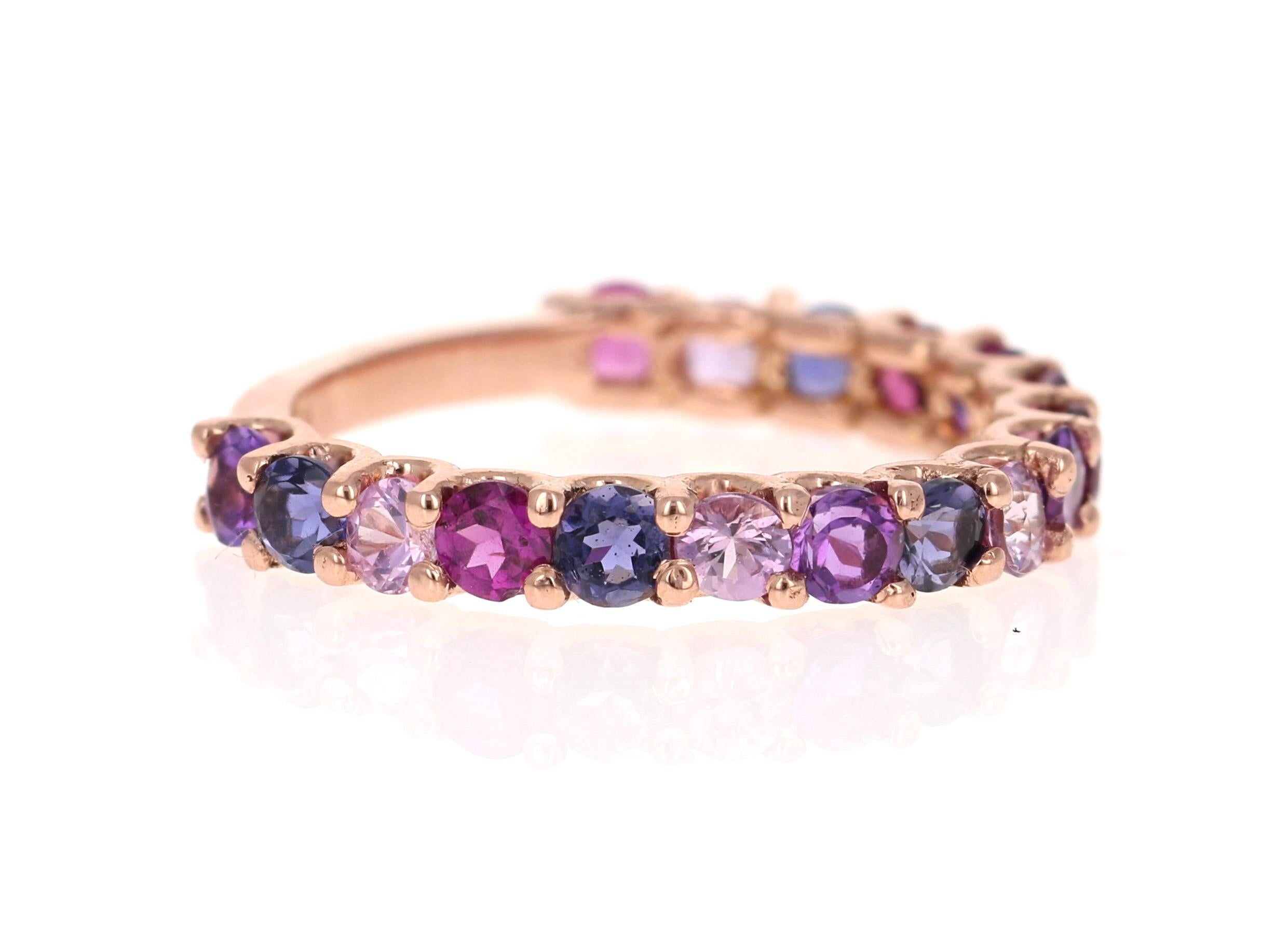 Round Cut Multi Color Gemstone Rose Gold Stackable Band For Sale