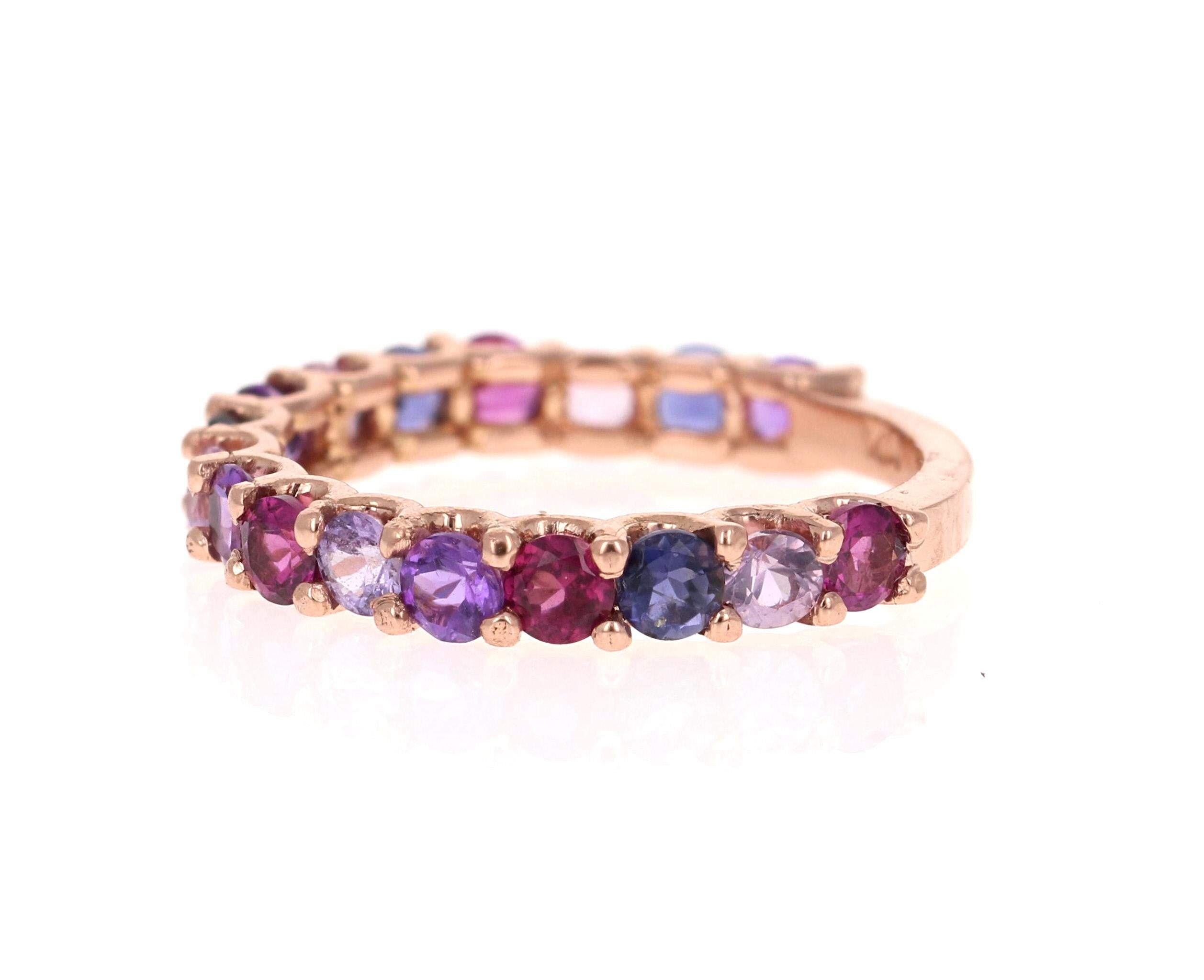 Multi Color Gemstone Rose Gold Stackable Band In New Condition For Sale In Los Angeles, CA