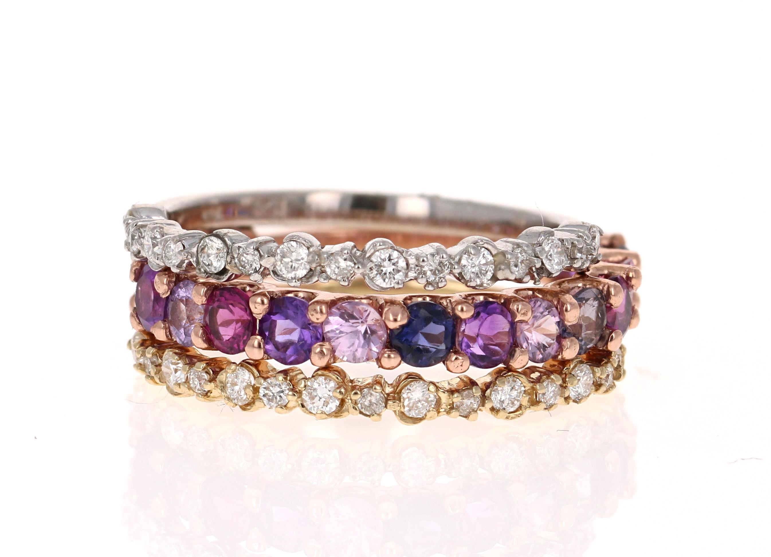 Women's Multi Color Gemstone Rose Gold Stackable Band For Sale