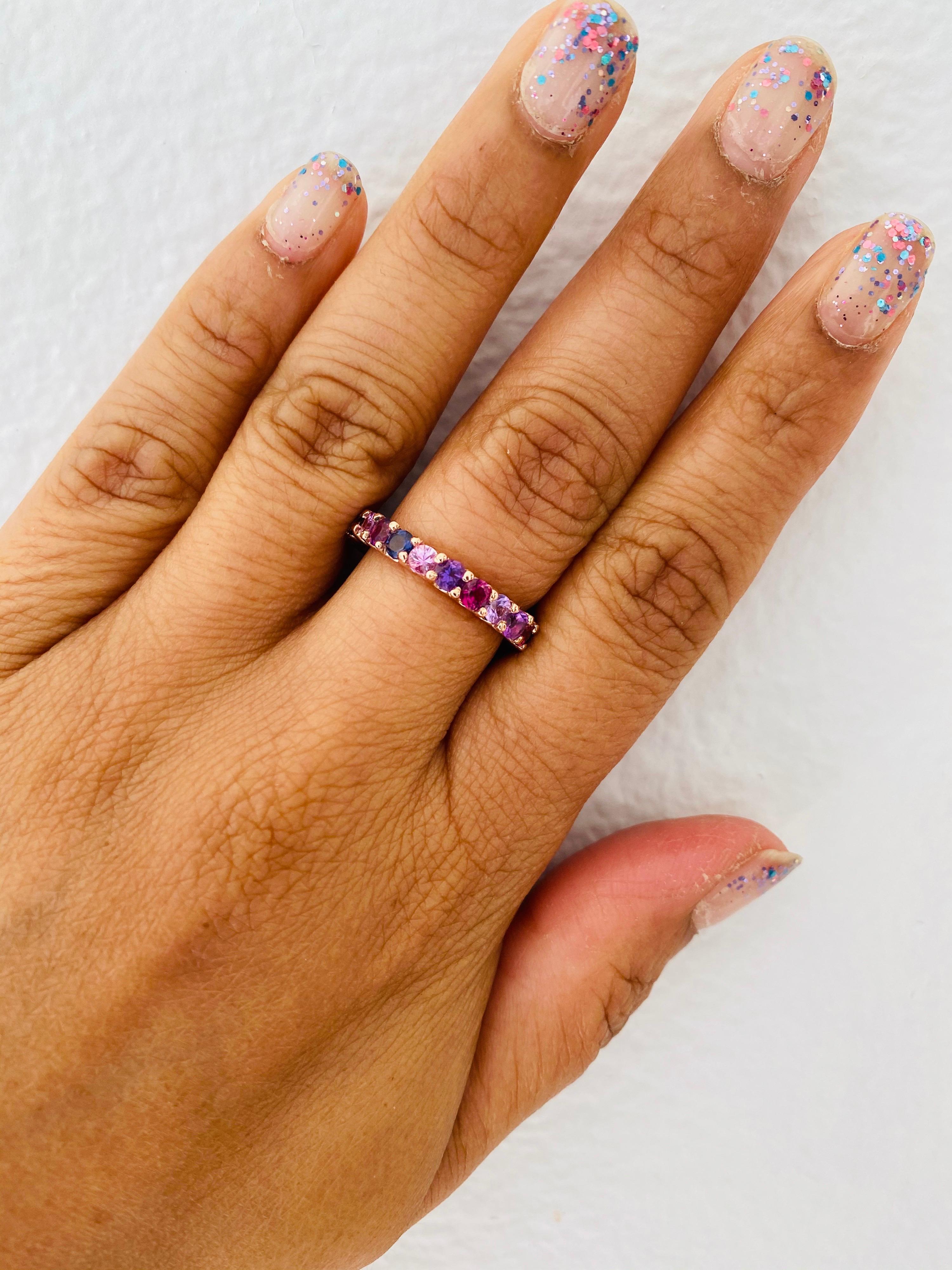 Fascia impilabile in oro rosa con gemme multicolore in vendita 2