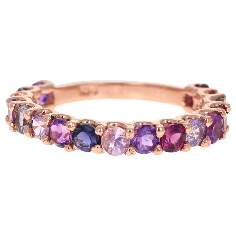 14K Gold Rainbow Multi Color Bezel Set Gemstone Stacking Band Ring For ...
