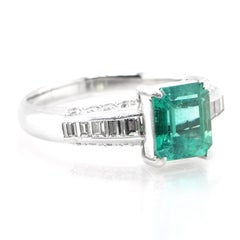 2.09 Carat Natural Emerald and Diamond Ring Set in Platinum