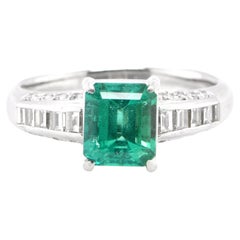 2.09 Carat Natural Emerald and Diamond Ring Set in Platinum