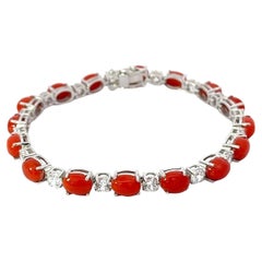 Corallo naturale di taglio ovale con CZ 20,9 carati Bracciale Tennis in Argento Mamma Gioielli