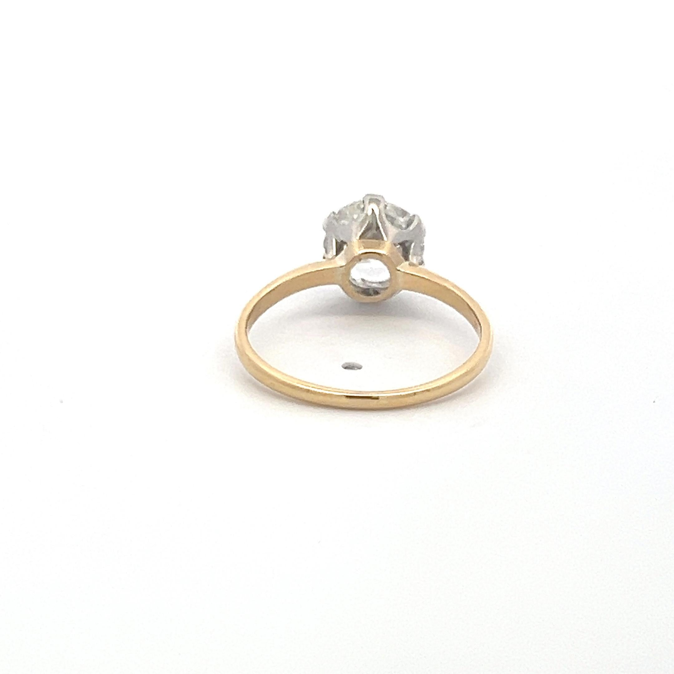 2.09 Carat Old European Cut Diamond 18K Two Tone Gold/Platinum Engagement Ring In Good Condition For Sale In New York, NY