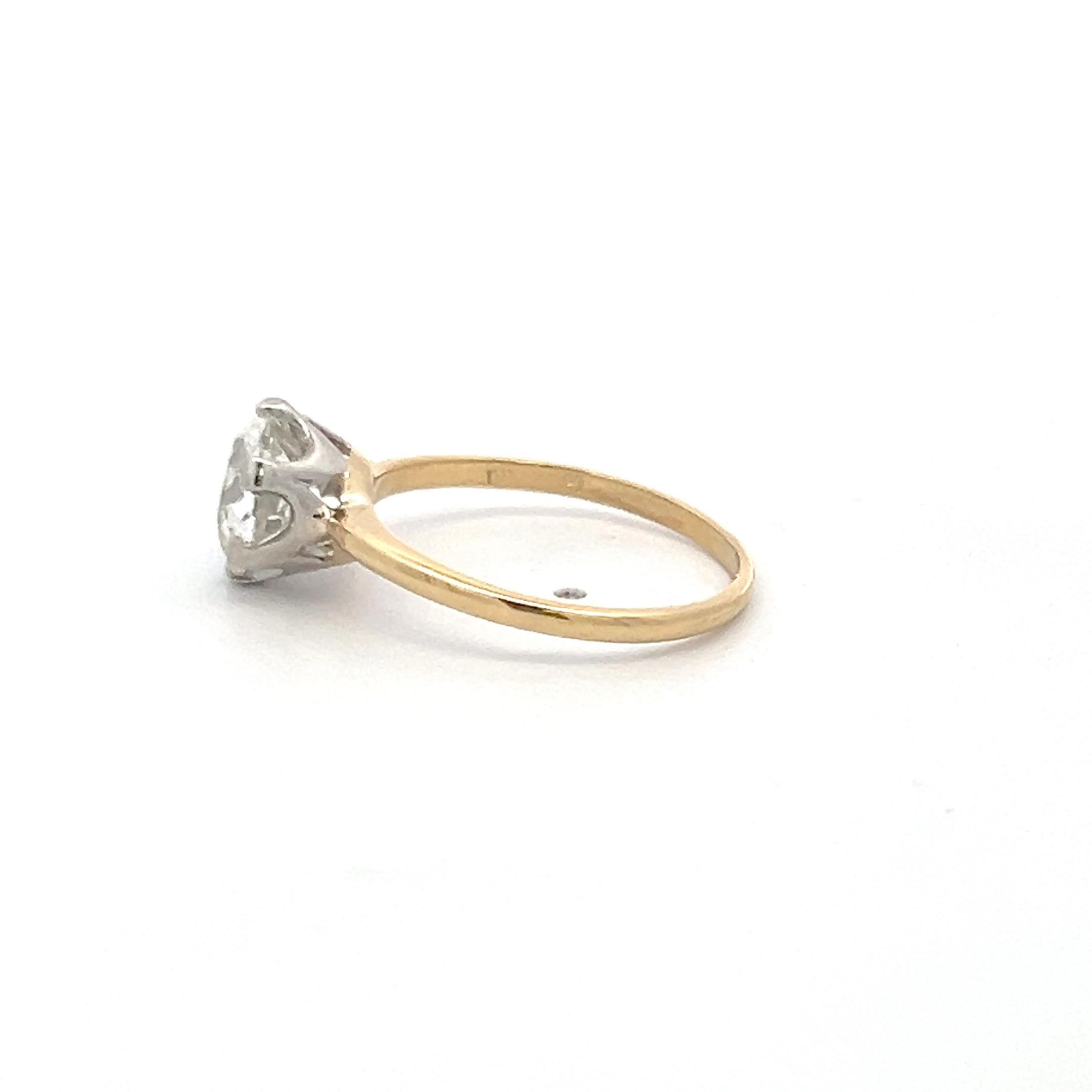 Women's 2.09 Carat Old European Cut Diamond 18K Two Tone Gold/Platinum Engagement Ring For Sale