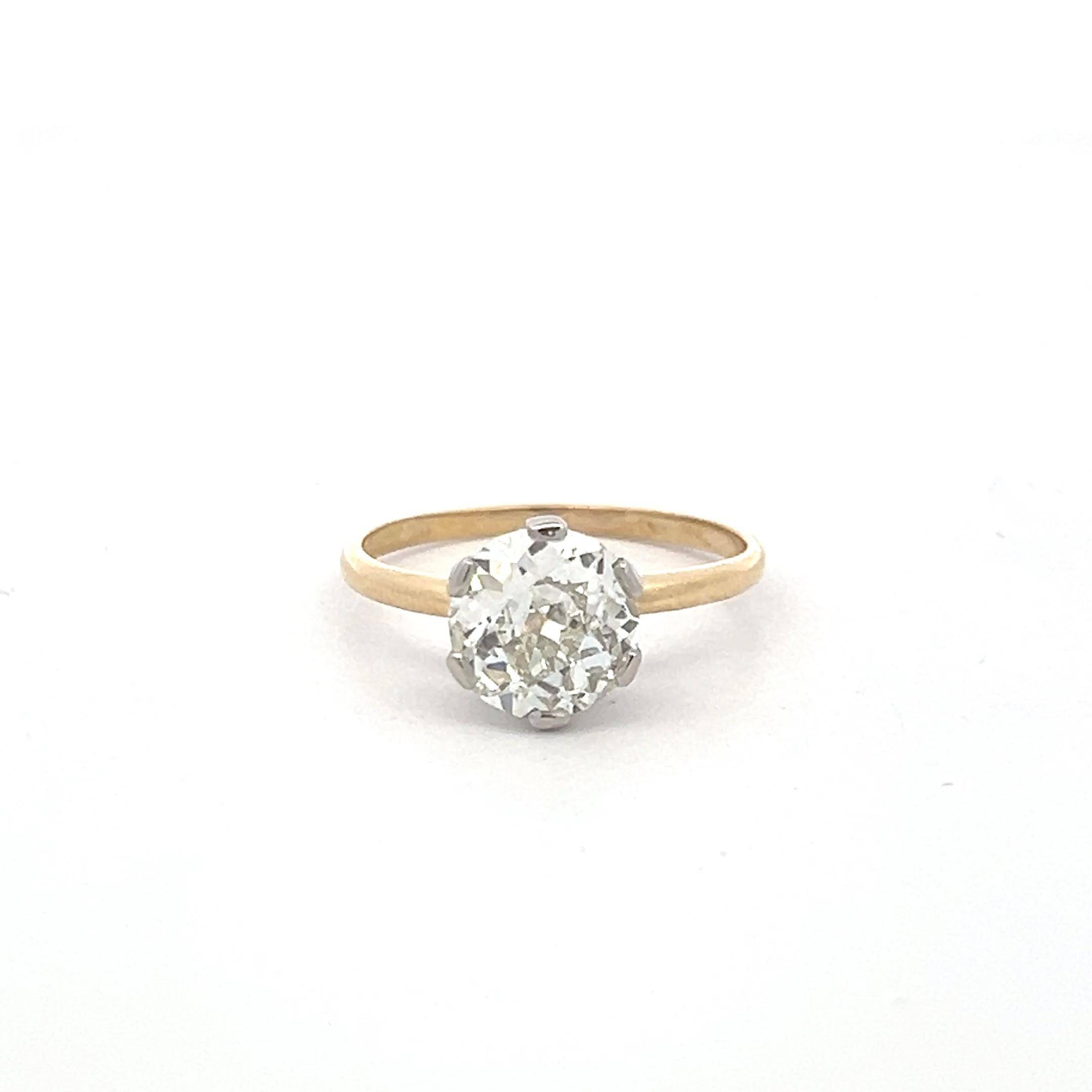2.09 Carat Old European Cut Diamond 18K Two Tone Gold/Platinum Engagement Ring For Sale 1