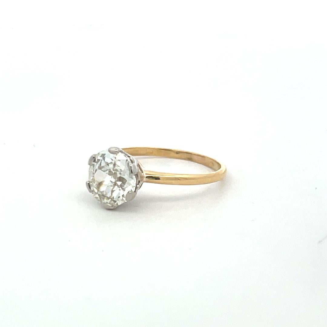 2.09 Carat Old European Cut Diamond 18K Two Tone Gold/Platinum Engagement Ring For Sale 2