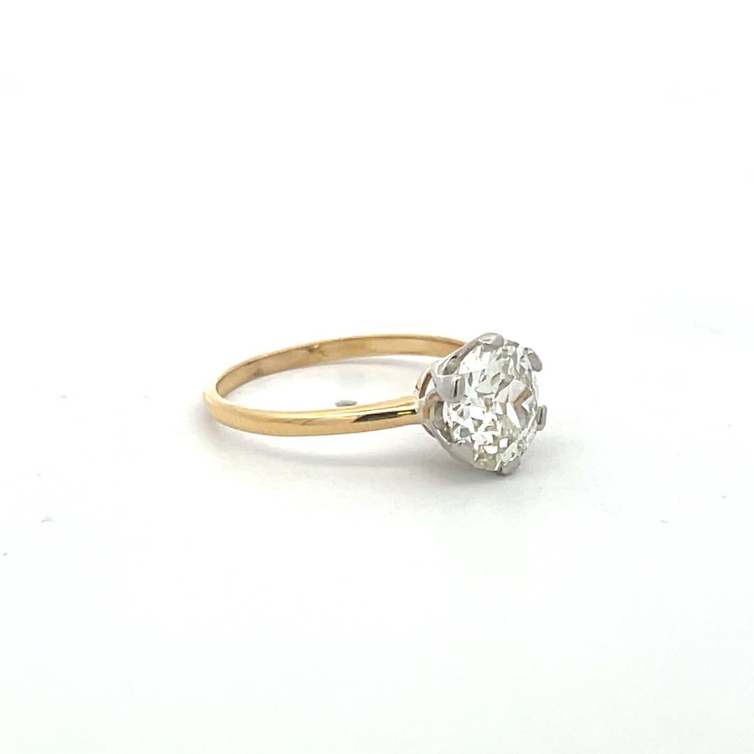 2.09 Carat Old European Cut Diamond 18K Two Tone Gold/Platinum Engagement Ring For Sale 3