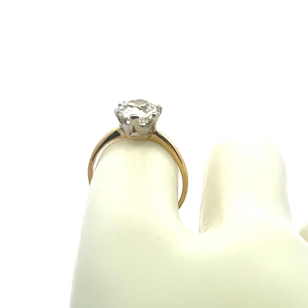2.09 Carat Old European Cut Diamond 18K Two Tone Gold/Platinum Engagement Ring For Sale 4