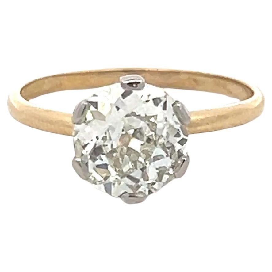 Anillo de compromiso de oro/platino bicolor de 18 quilates y corte europeo antiguo de 2,09 quilates