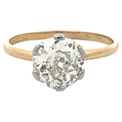 Anillo de compromiso de oro/platino bicolor de 18 quilates y corte europeo antiguo de 2,09 quilates