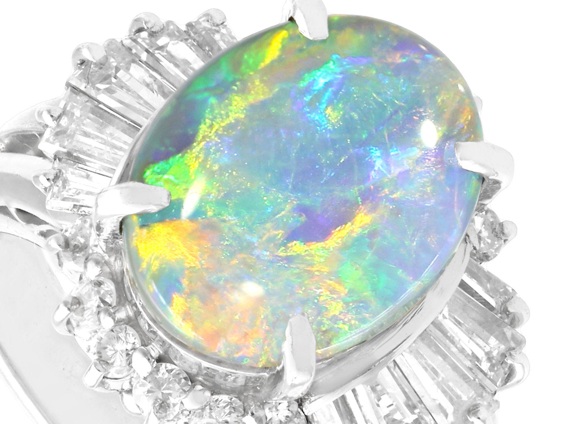 2.09 Carat Opal and Diamond Platinum Cocktail Ring In Excellent Condition For Sale In Jesmond, Newcastle Upon Tyne