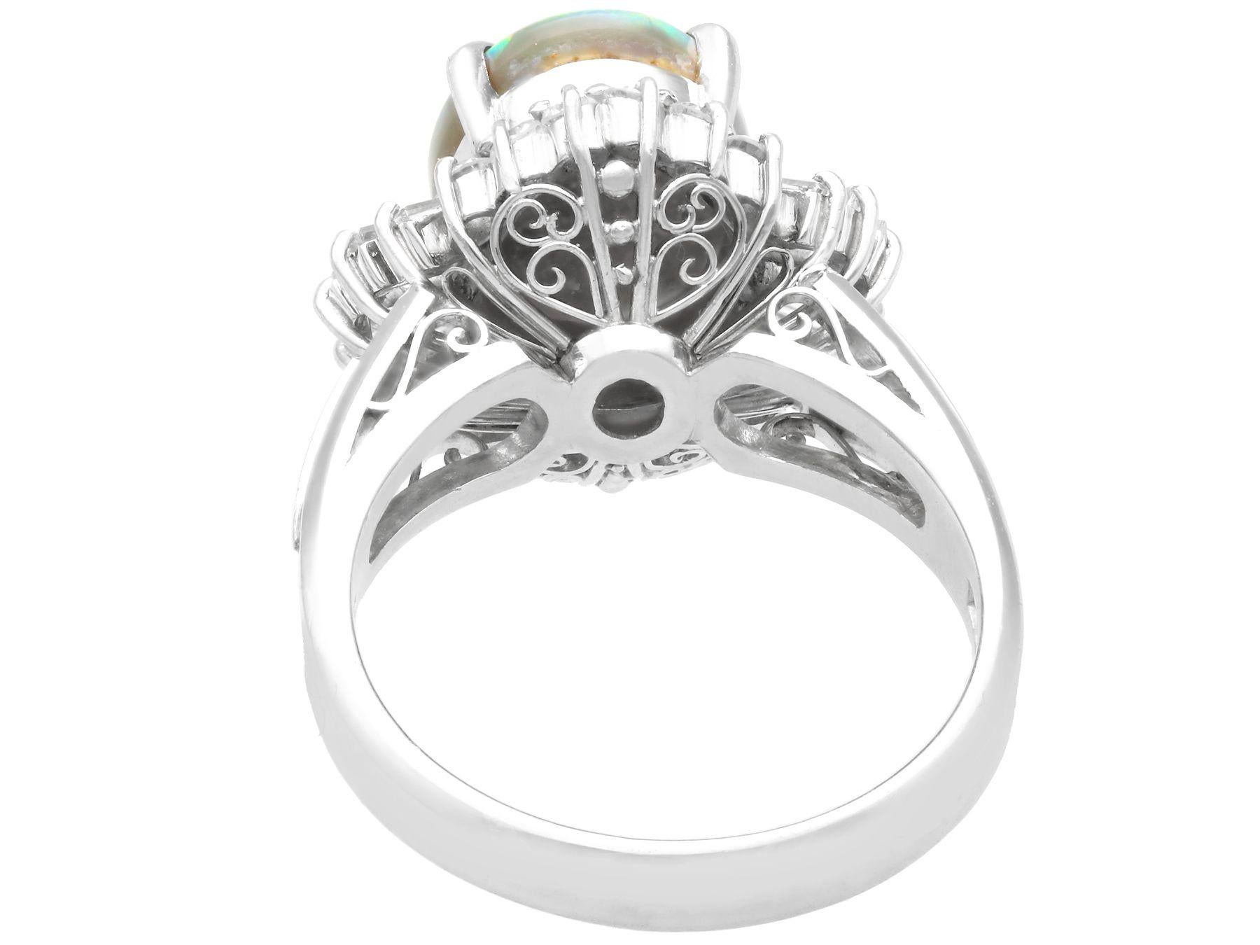 Women's or Men's 2.09 Carat Opal and Diamond Platinum Cocktail Ring For Sale