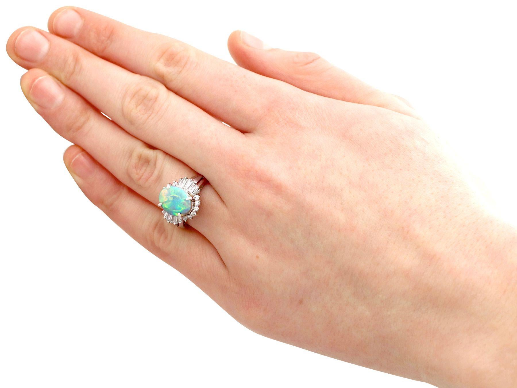 Women's or Men's 2.09 Carat Opal and Diamond Platinum Cocktail Ring For Sale