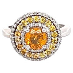 2.09 Carat Orange Yellow Sapphire Diamond 14 Karat White Gold Ring
