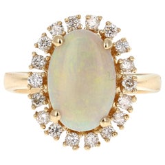 2.09 Carat Oval Cut Opal Diamond Yellow Gold Cocktail Ring