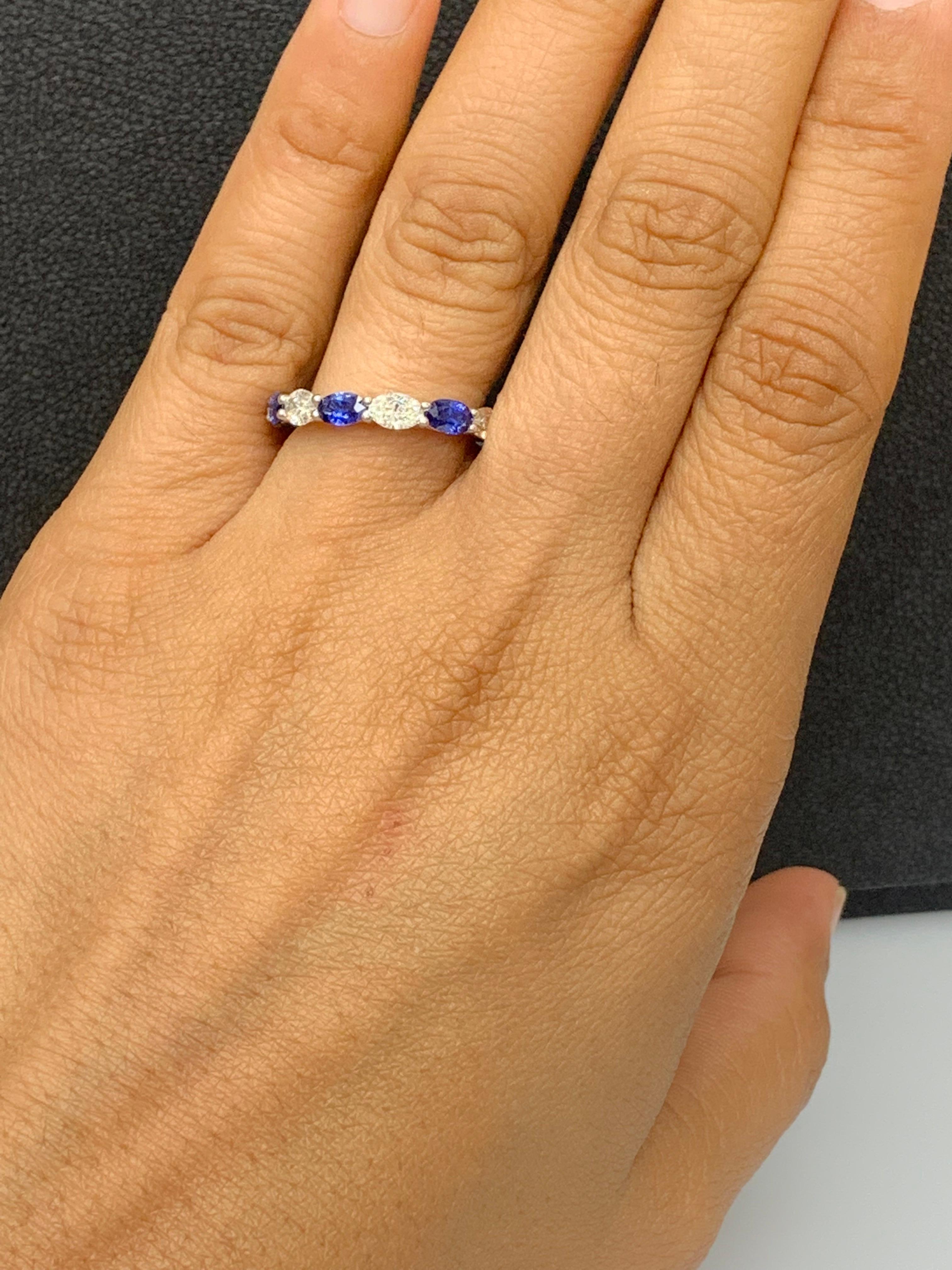 2.09 Carat Oval Cut Sapphire and Diamond Eternity Band in 14K White Gold For Sale 5