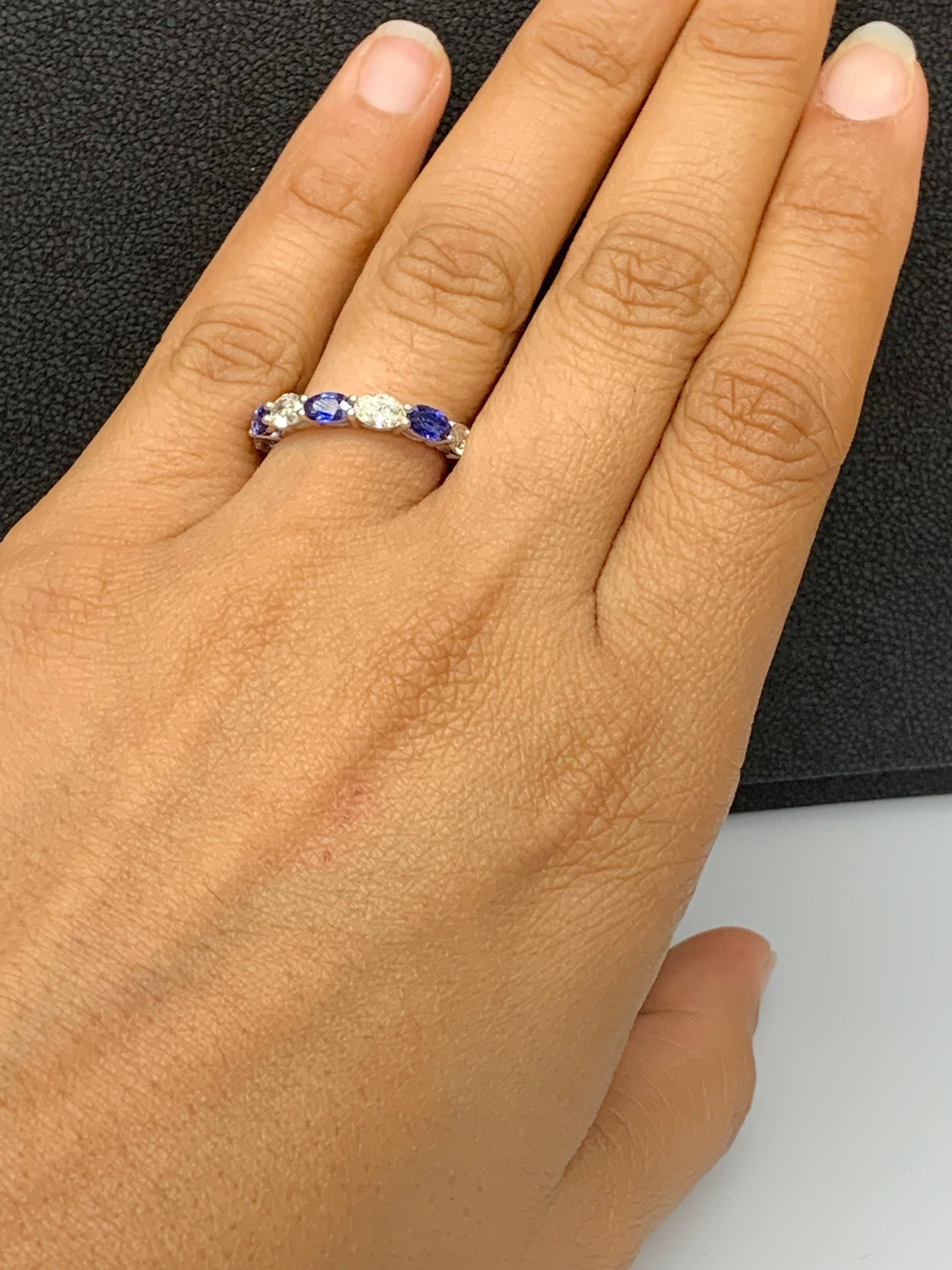 2.09 Carat Oval Cut Sapphire and Diamond Eternity Band in 14K White Gold For Sale 6