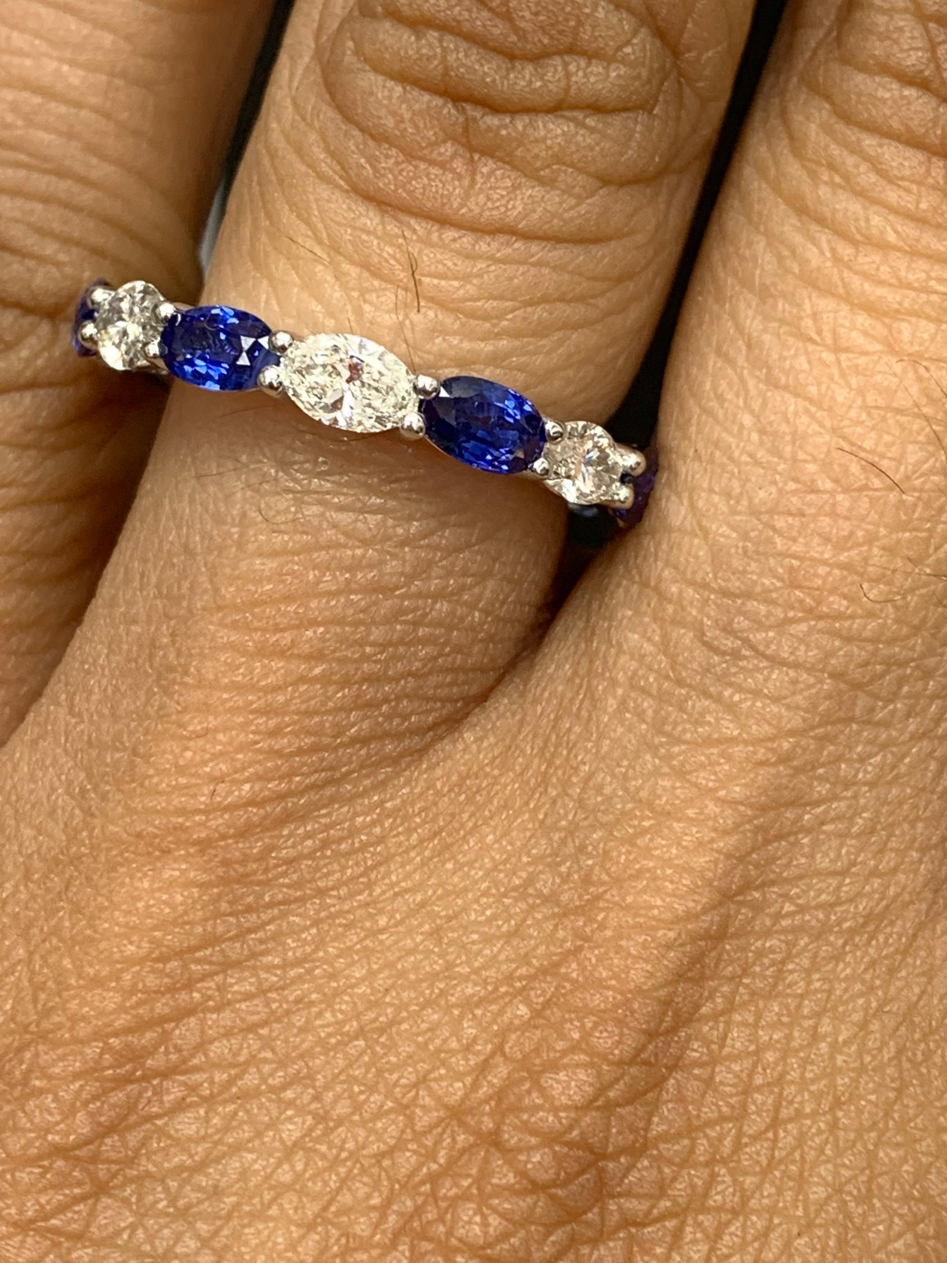 Contemporary 2.09 Carat Oval Cut Sapphire and Diamond Eternity Band in 14K White Gold For Sale