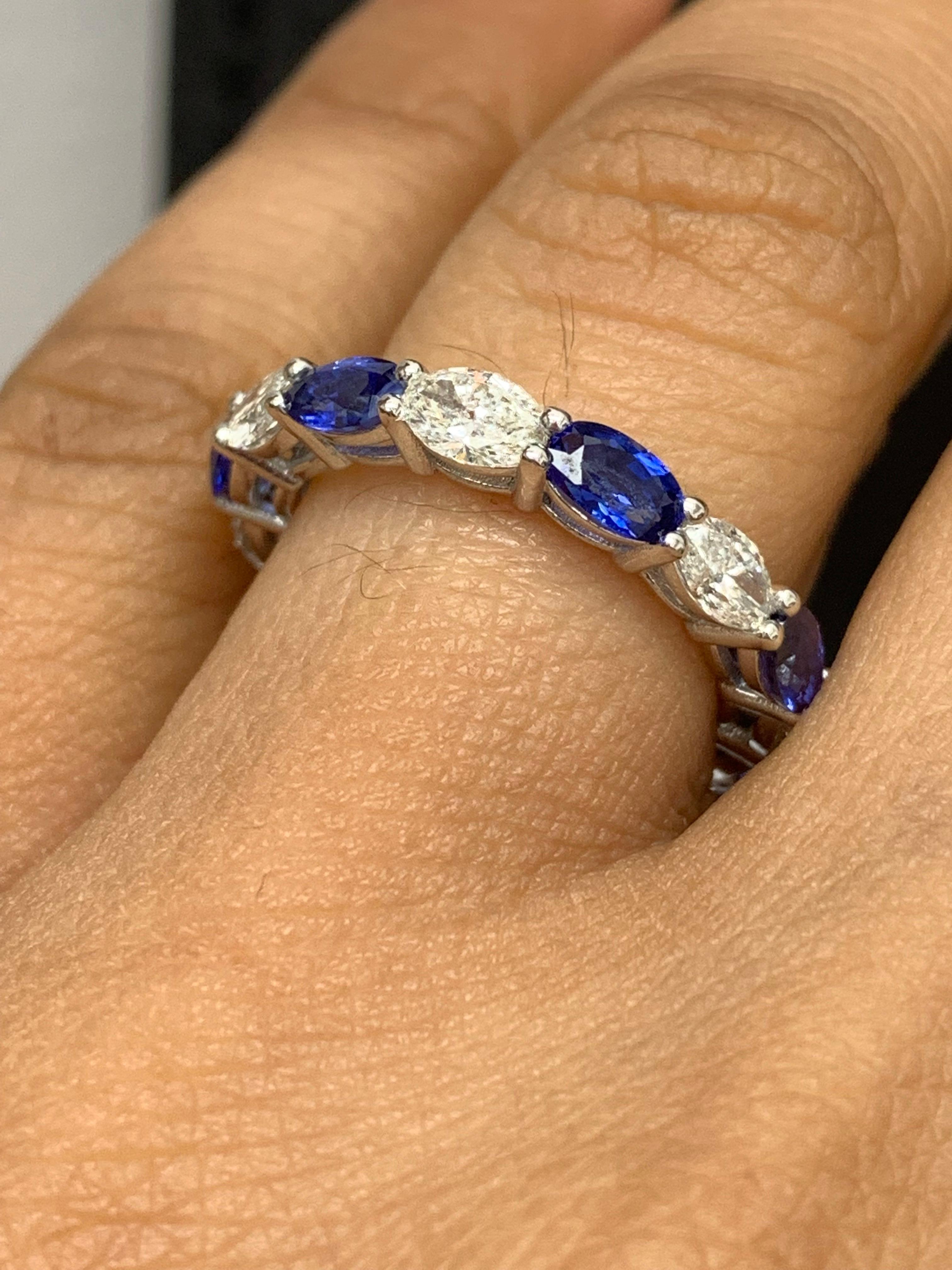 2.09 Carat Oval Cut Sapphire and Diamond Eternity Band in 14K White Gold In New Condition For Sale In NEW YORK, NY