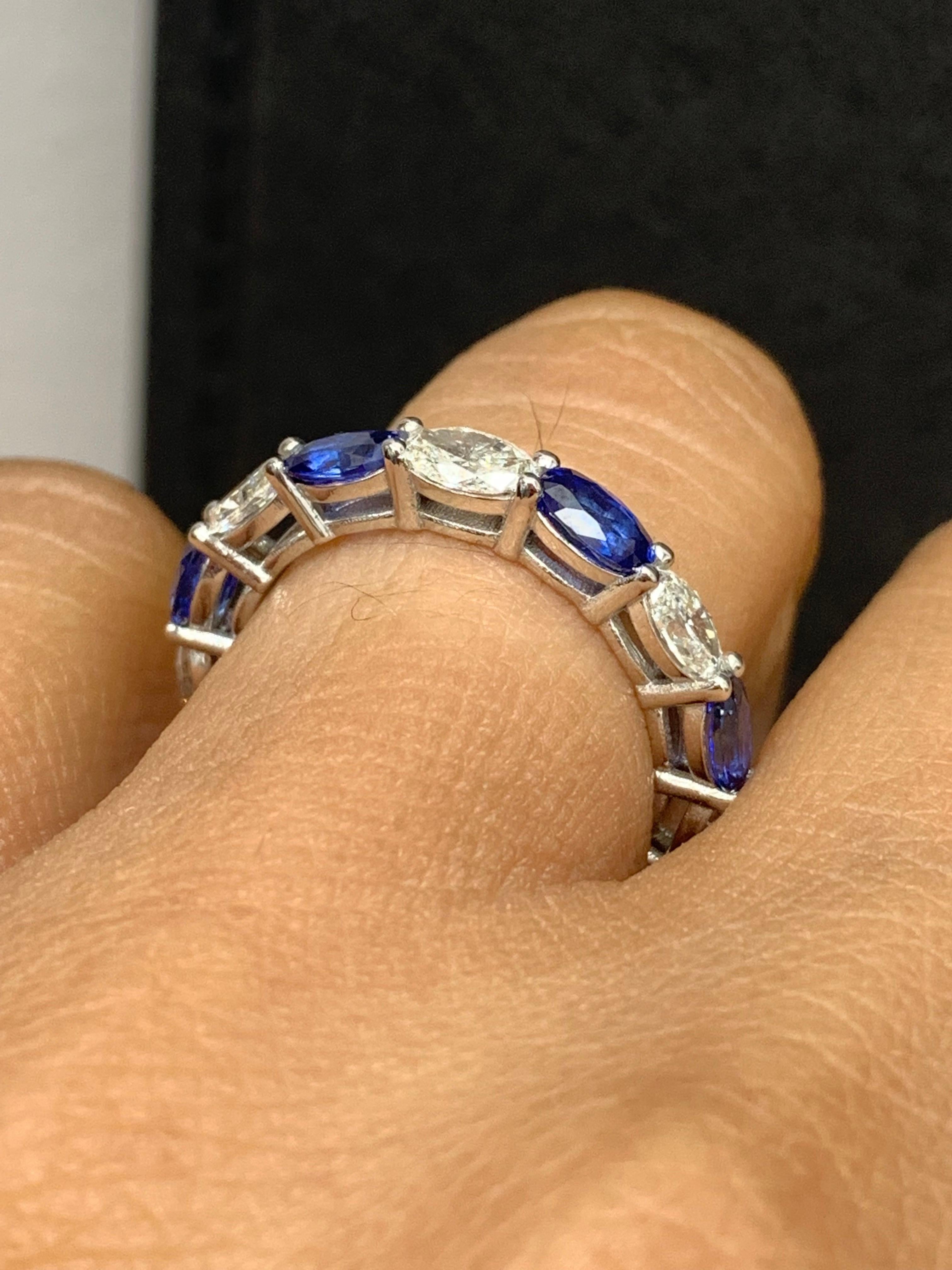 Women's 2.09 Carat Oval Cut Sapphire and Diamond Eternity Band in 14K White Gold For Sale