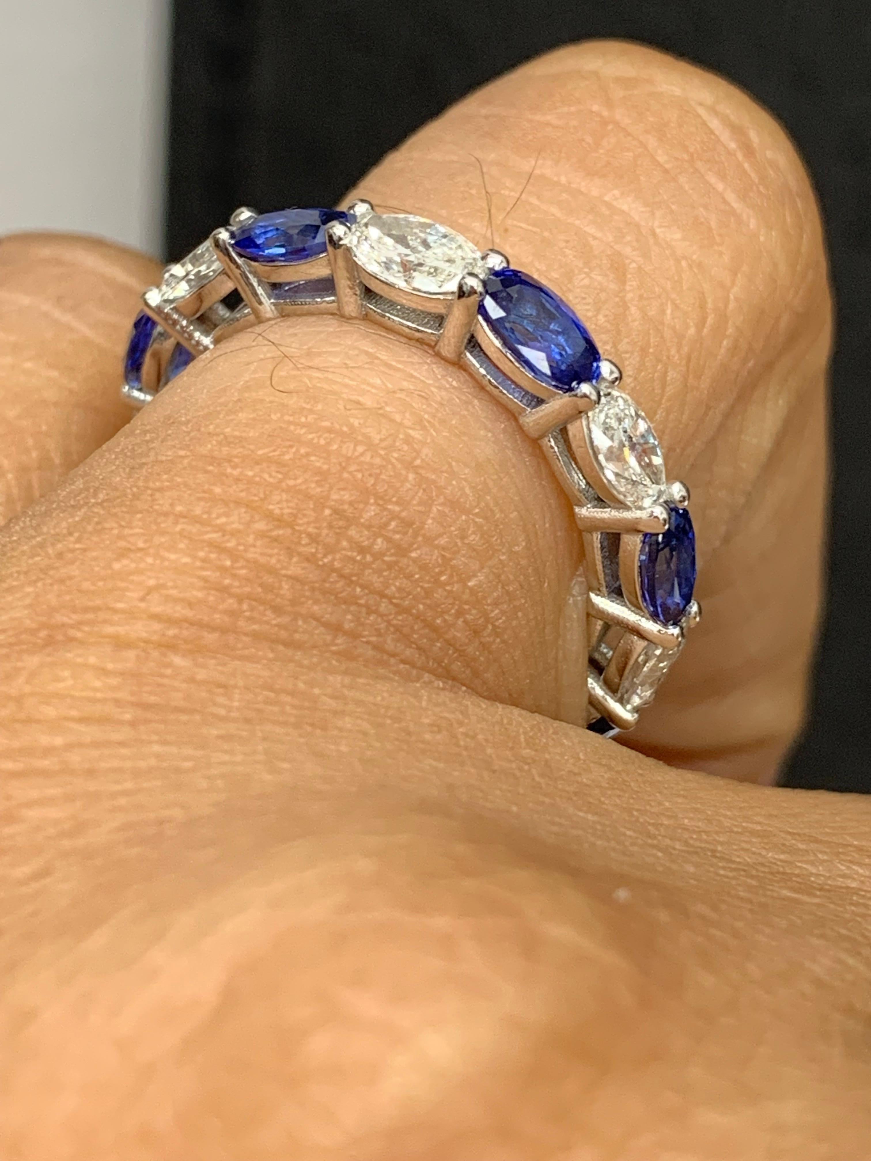 2.09 Carat Oval Cut Sapphire and Diamond Eternity Band in 14K White Gold For Sale 1
